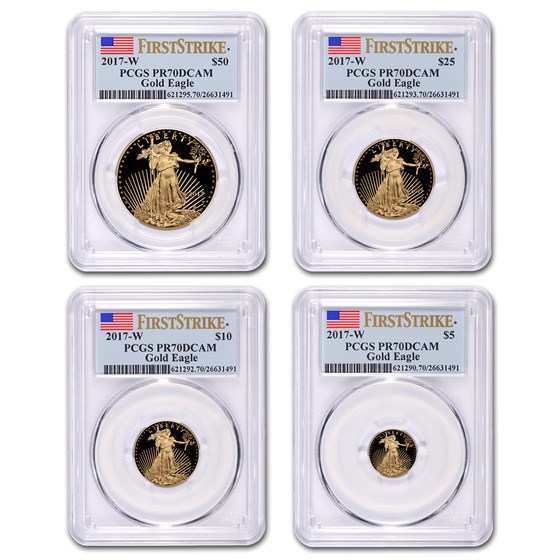 2017-W 4-Coin Proof Gold American Eagle Set PR-70 PCGS (FS) 2017-W 4-Coin Proof Gold American Eagle Set PR-70 PCGS (FS)